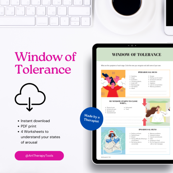 Printable PDF. Worksheets: "Tolerance Window". Management of HyperArousal and HypoArousal states