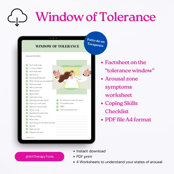 Printable PDF. Worksheets: "Tolerance Window". Management of HyperArousal and HypoArousal states - immagine 3